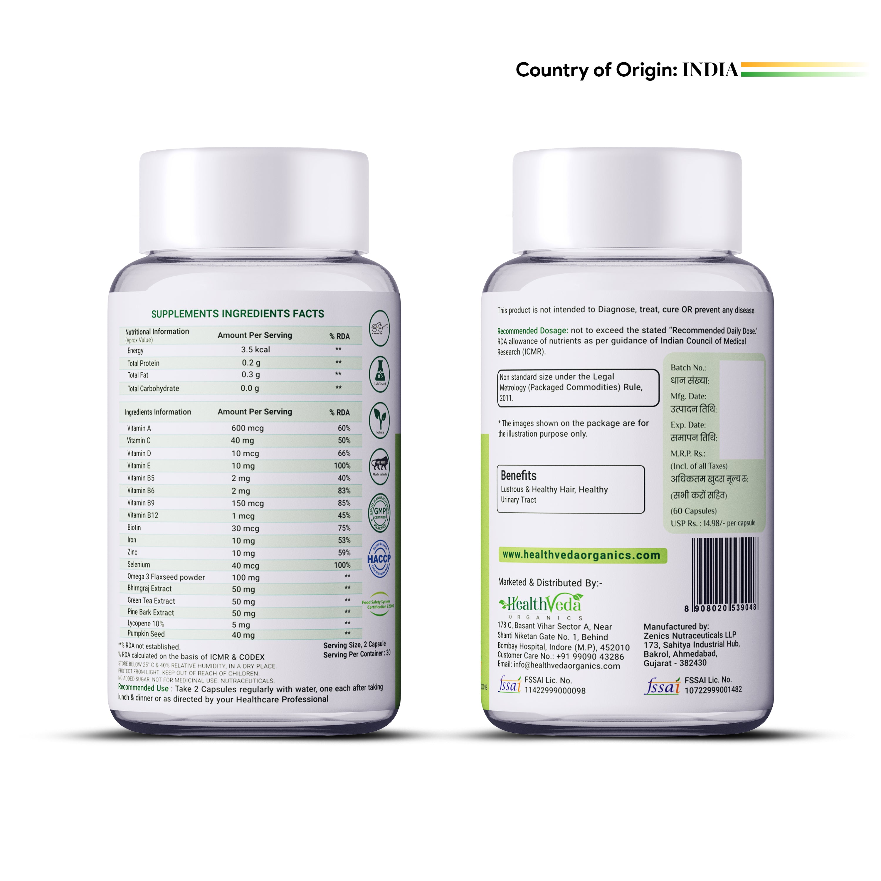 Health Veda Organics Advance Hair Vitamin with DHT Blocker & Biotin Capsules - Distacart