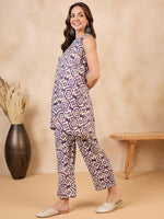 Thumbnail for InWeave Purple White Moroccan Print Round Neck Kurta Set