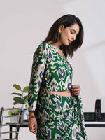 Thumbnail for trueBrowns Green Muslin Ikat Shirt Blouse