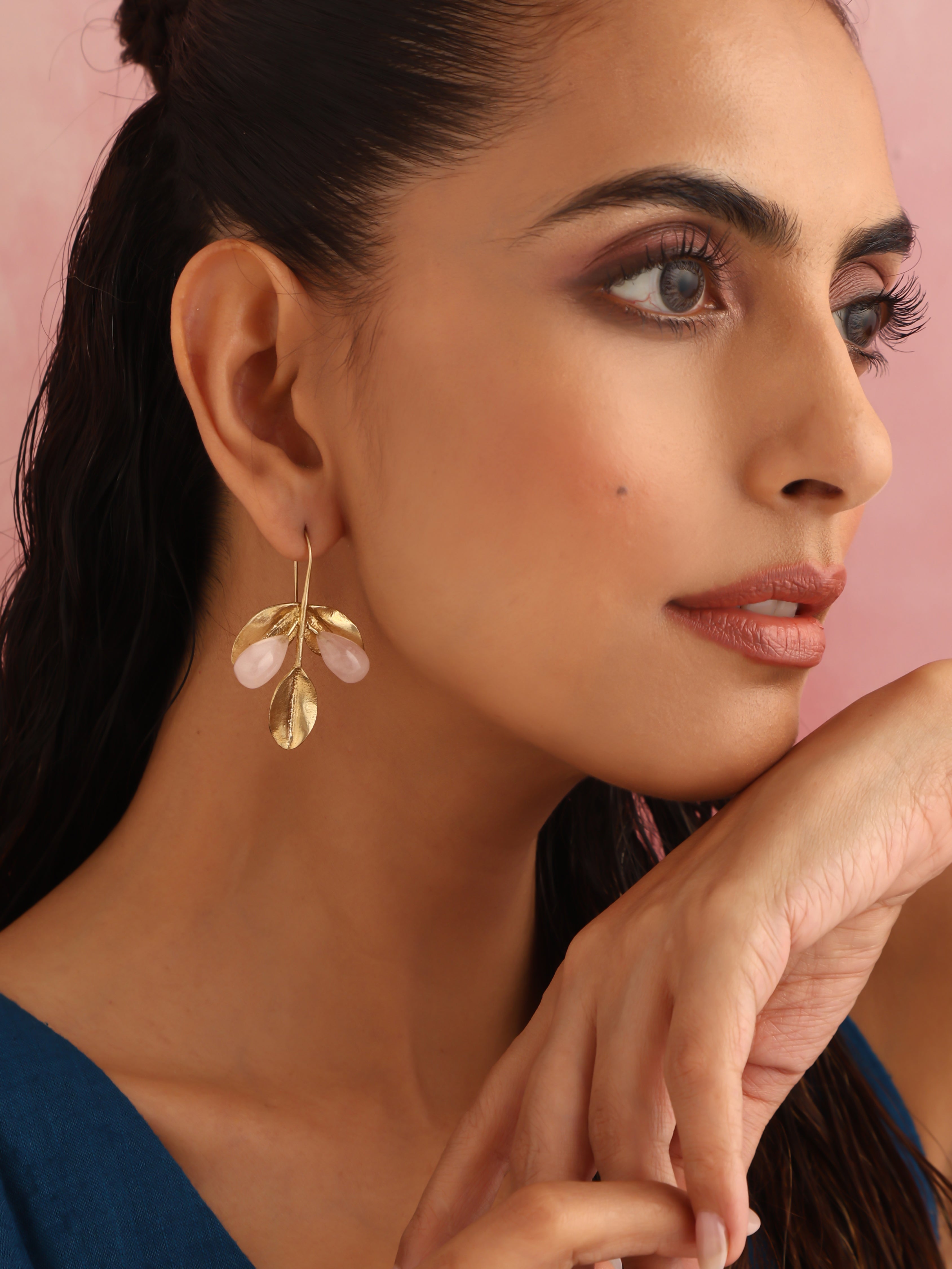 trueBrowns Brass Crystal Leaf Earrings - Distacart