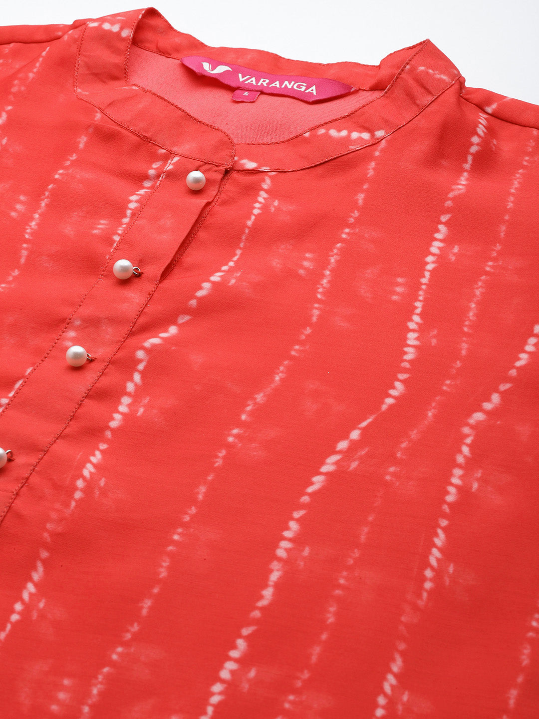 Varanga Women Red Bandhani Printed Straight Kurta Paired With Contrast Solid Bottom And Printed Dupatta - Distacart