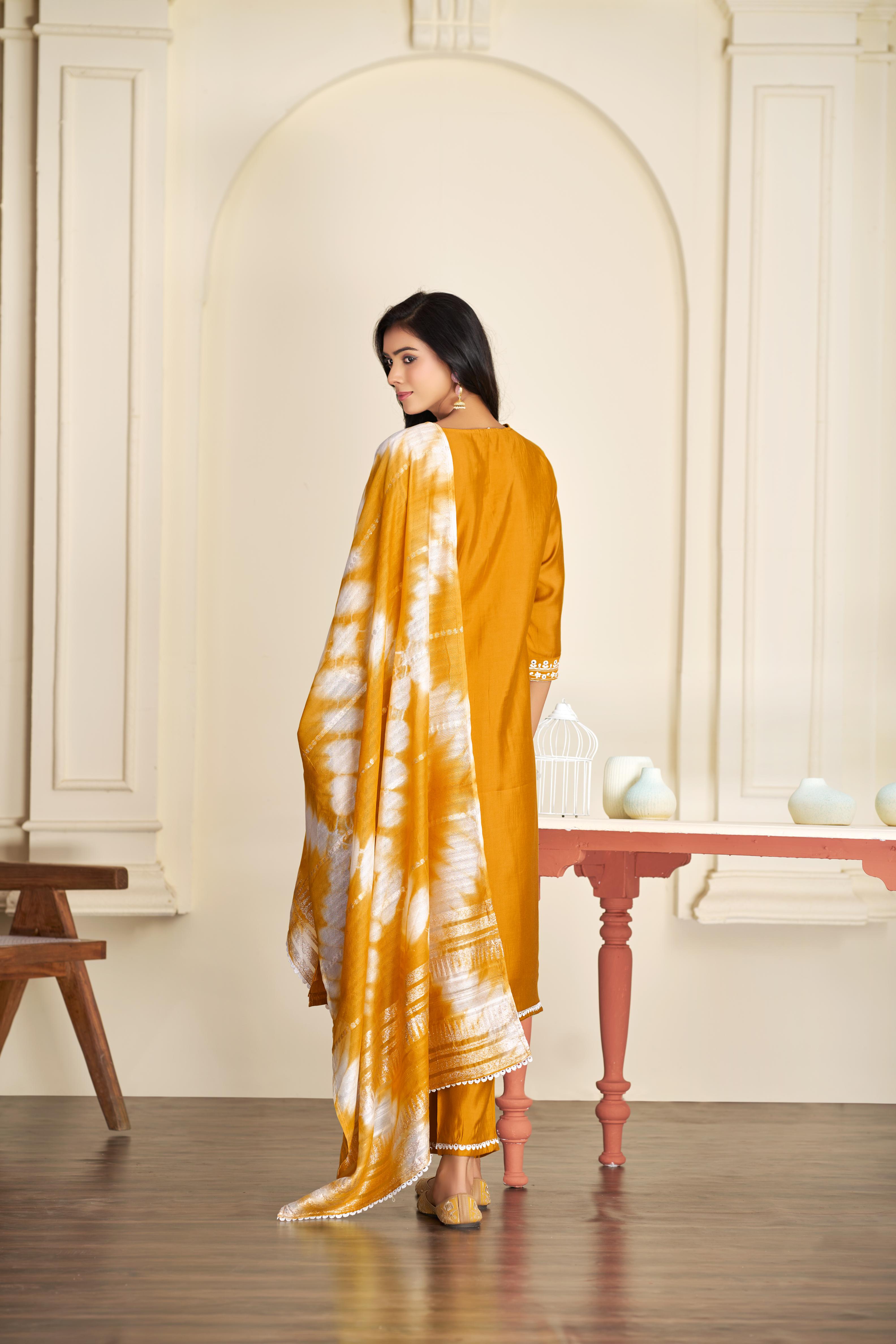 BulBul Shreya Silk Mustard Kurta Set with Dupatta