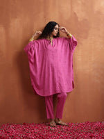 Thumbnail for trueBrowns Pink Print Kaftan Kurta Co-ord Set