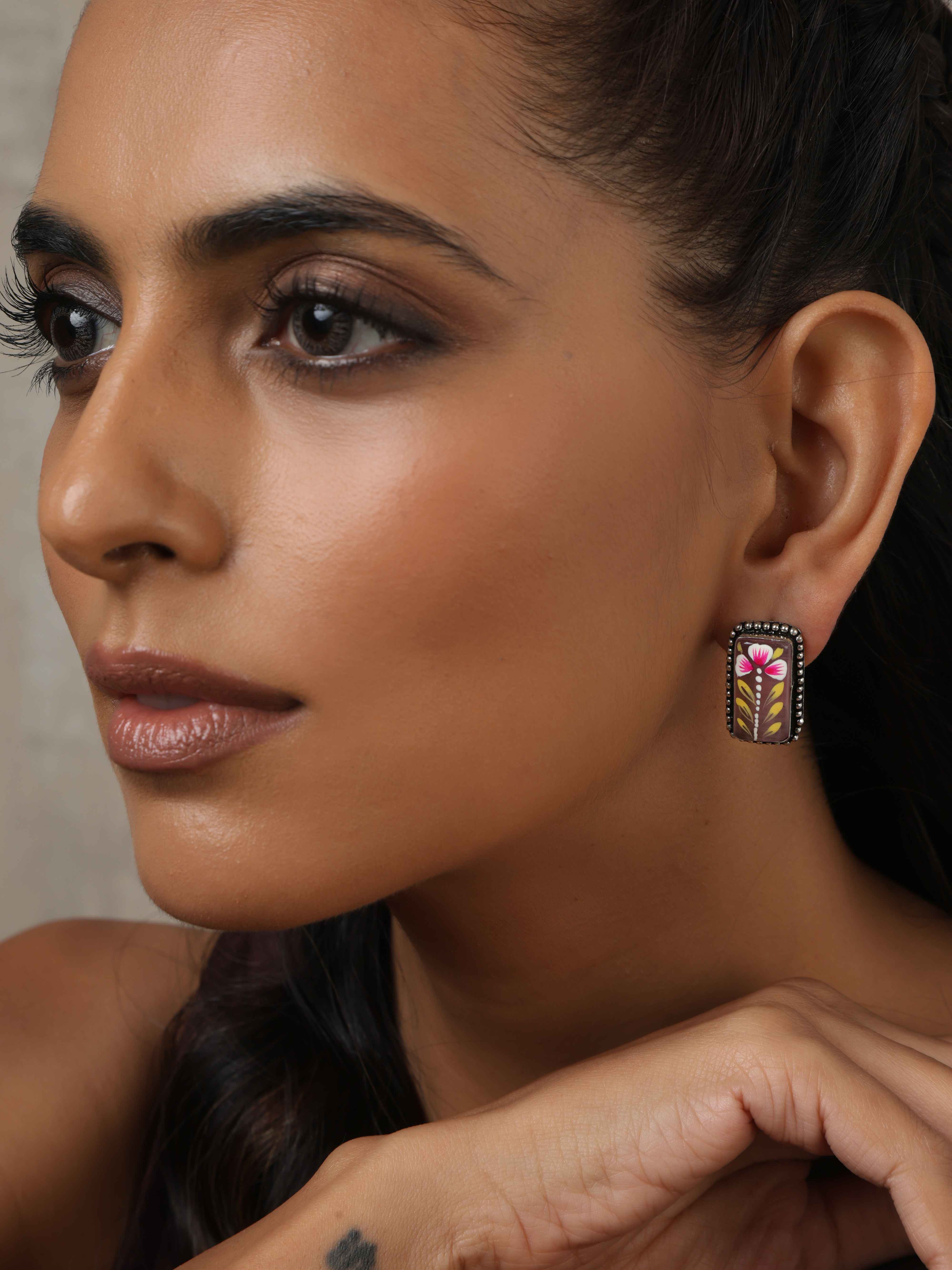 trueBrowns Silver Tone Handpainted Stud Earrings - Distacart