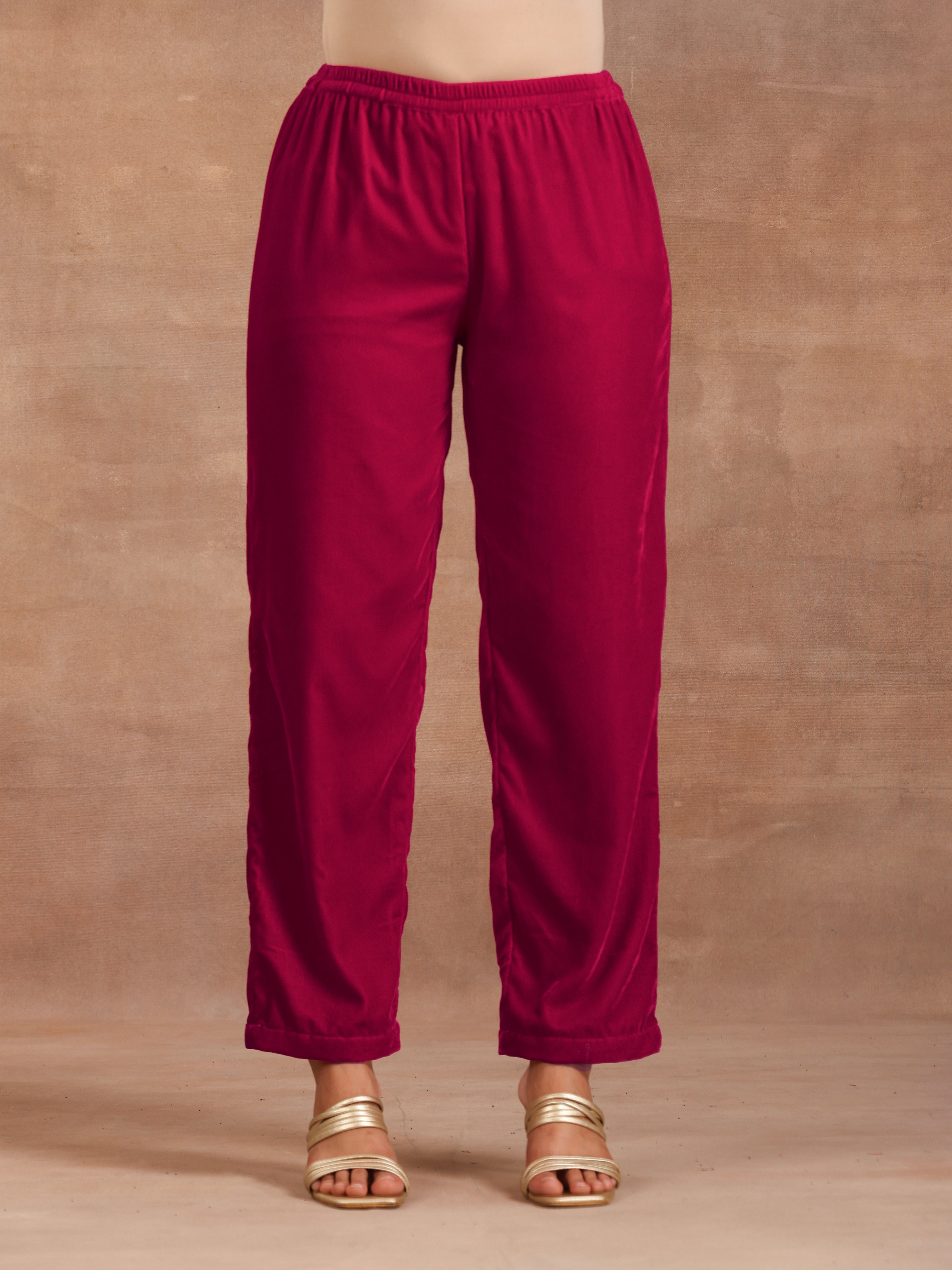 trueBrowns Rani Pink Velvet Pant - Distacart