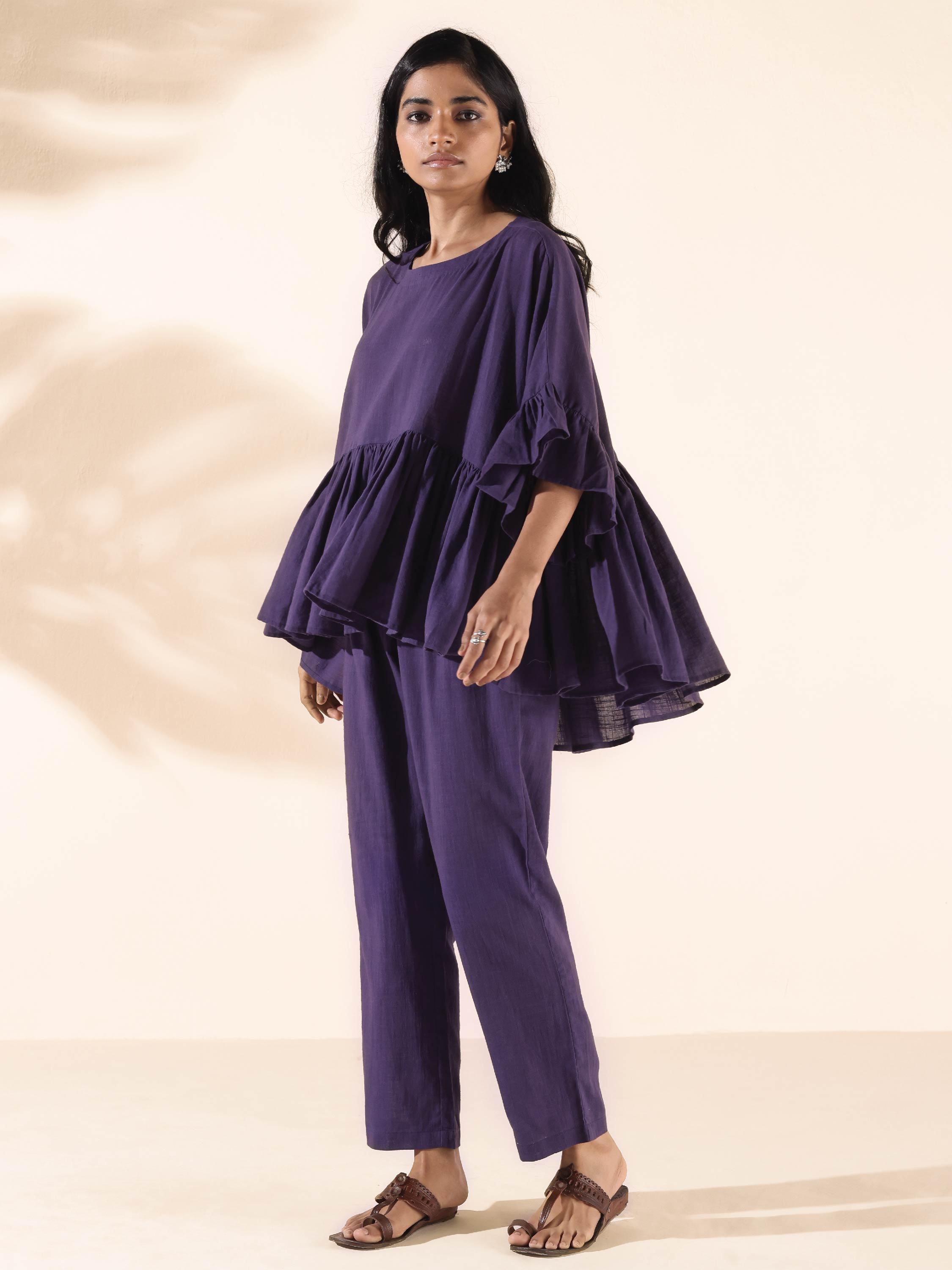 trueBrowns Purple Cotton Flared Co-ord Set - Distacart