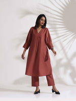 Thumbnail for trueBrowns Pink Slub Kurta Set
