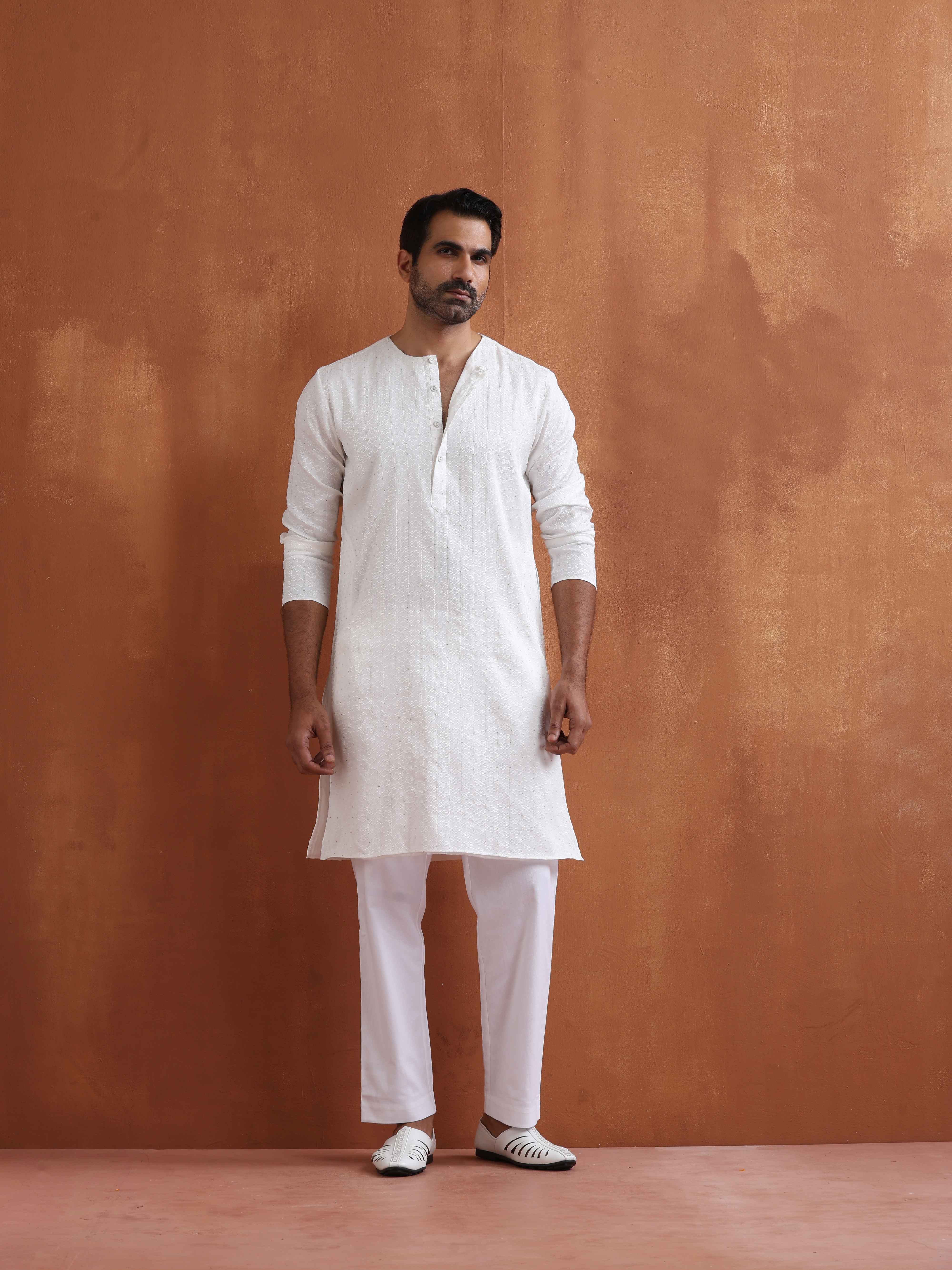 trueBrowns Men's Ivory Sequin Chanderi Kurta - Distacart