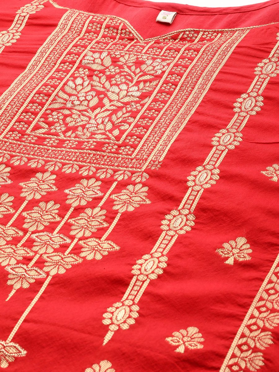 Ahalyaa Women Red Ethnic Motifs Kurta with Trousers - Distacart