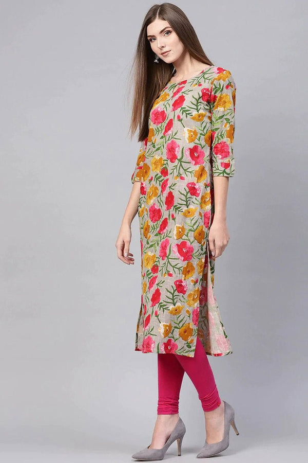 Ahika Printed Grey Rayon Blend Fabric Kurti