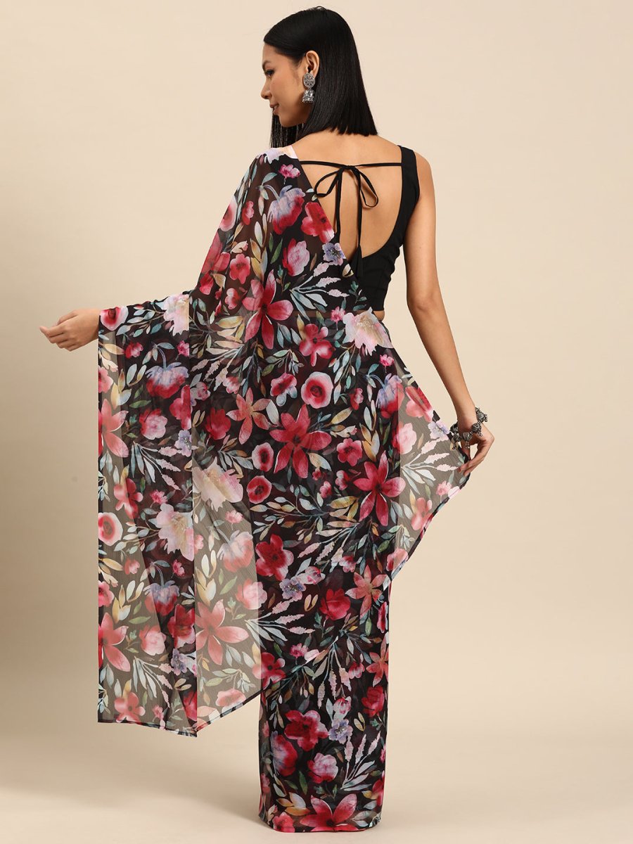 Ahalyaa Floral Poly Chiffon Saree - Distacart