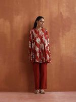 Thumbnail for trueBrowns Rust Metallic Flared Anarkali Co-ord Set