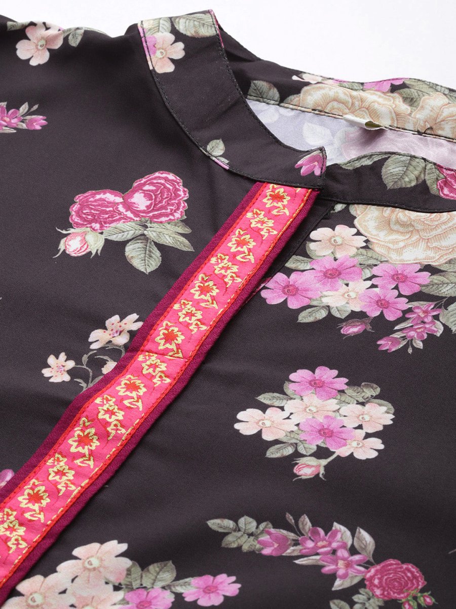 Ahalyaa Mandarin Collar Crepe Floral Printed Tunic - Distacart