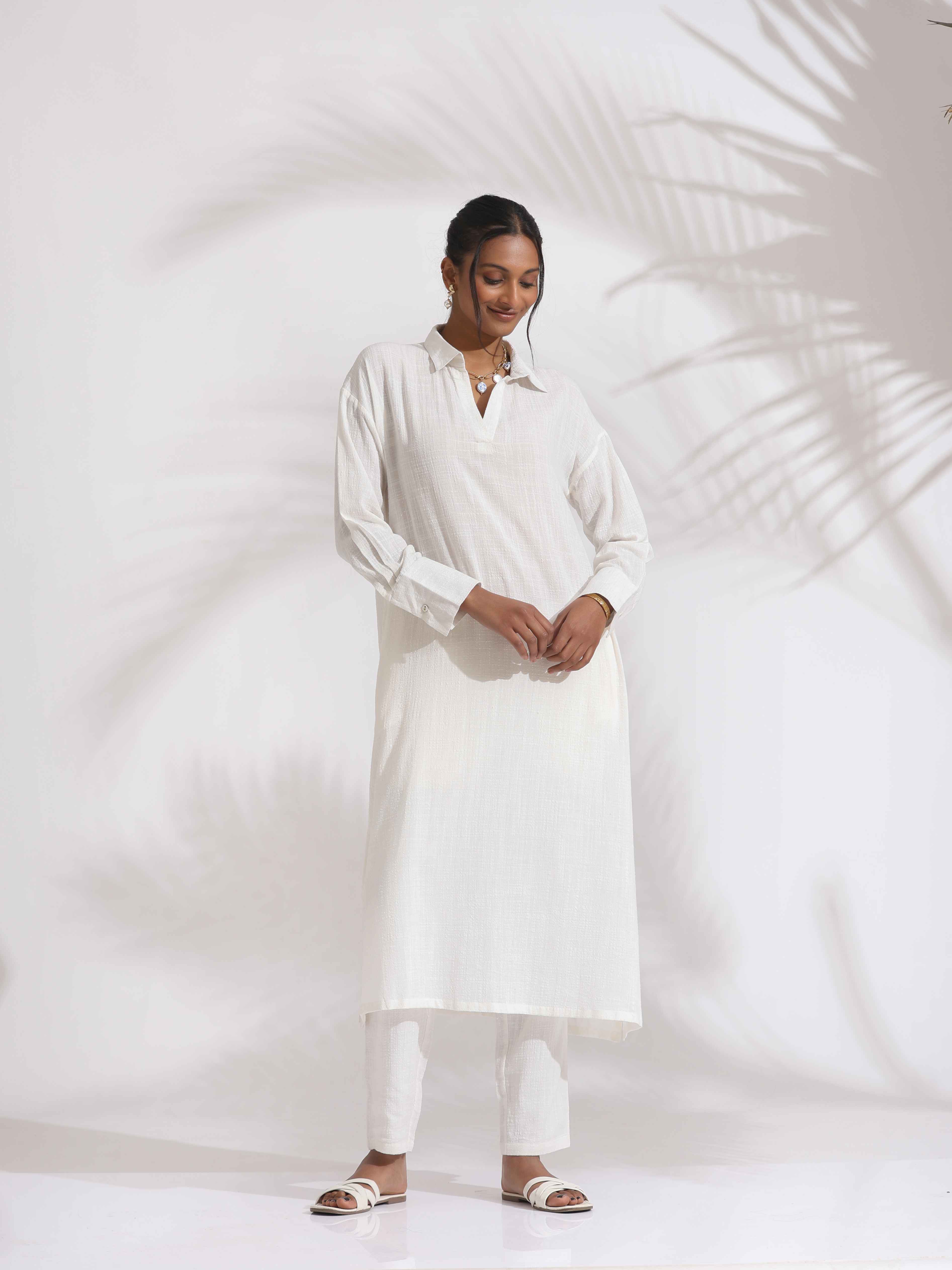 trueBrowns White Cotton A-line Kurta Set - Distacart