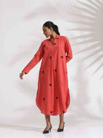 Thumbnail for trueBrowns Orange Cotton Embroidered Flared Dress