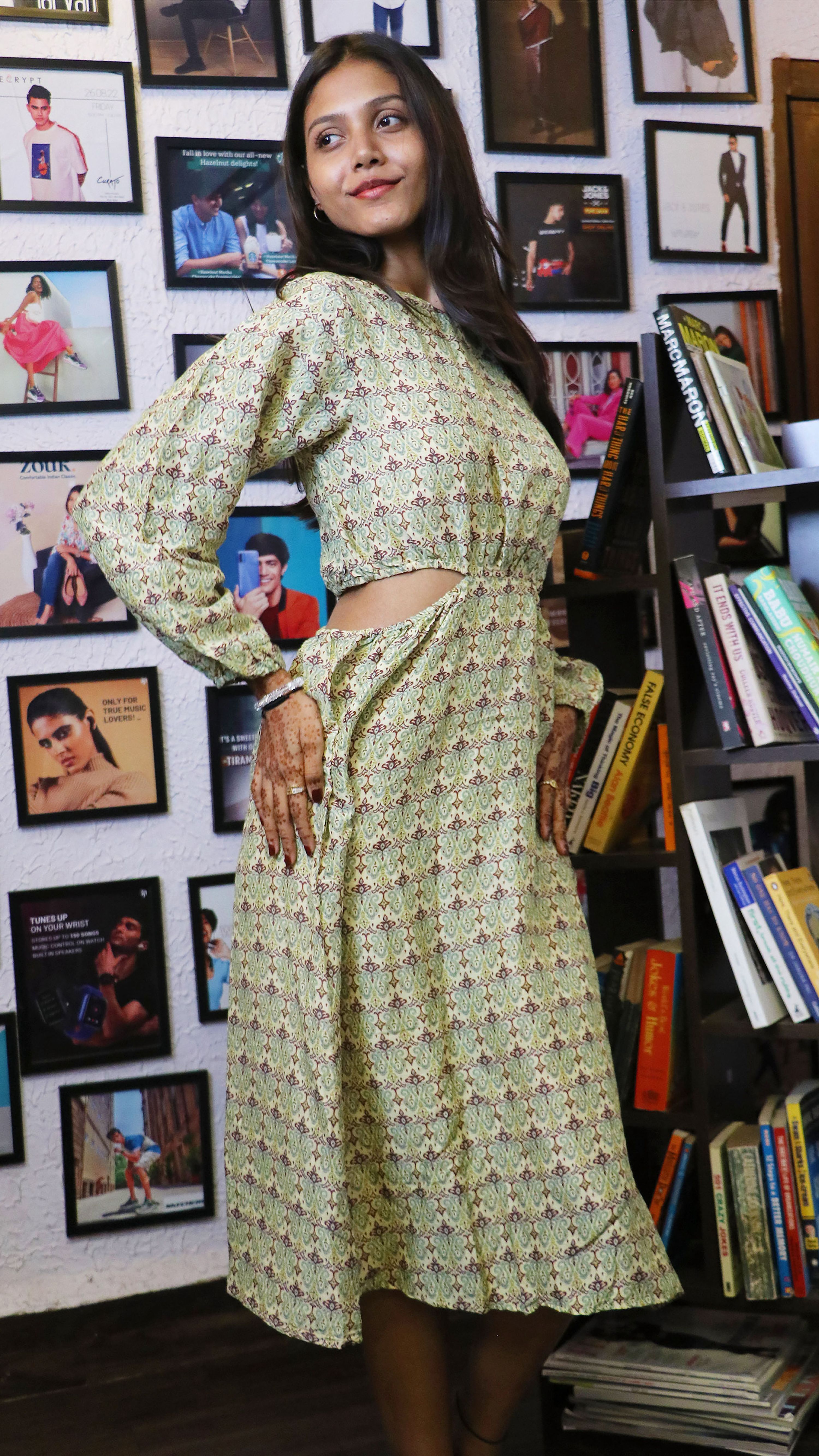 Noroke Sustainable fabric | Mushroom Ikat Cut-out Midi Dress - Printed - Distacart