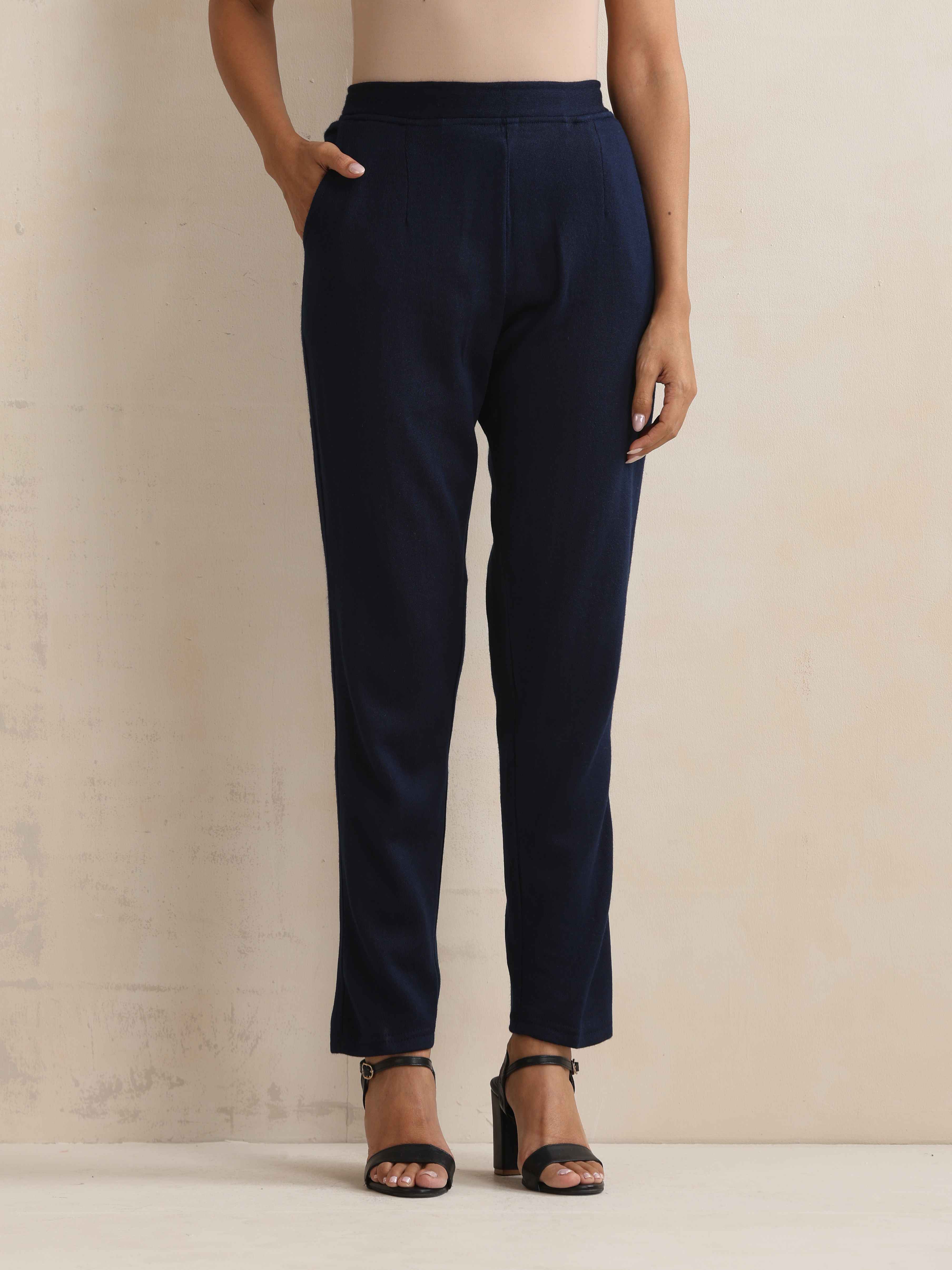 trueBrowns Navy Woollen Pants - Distacart