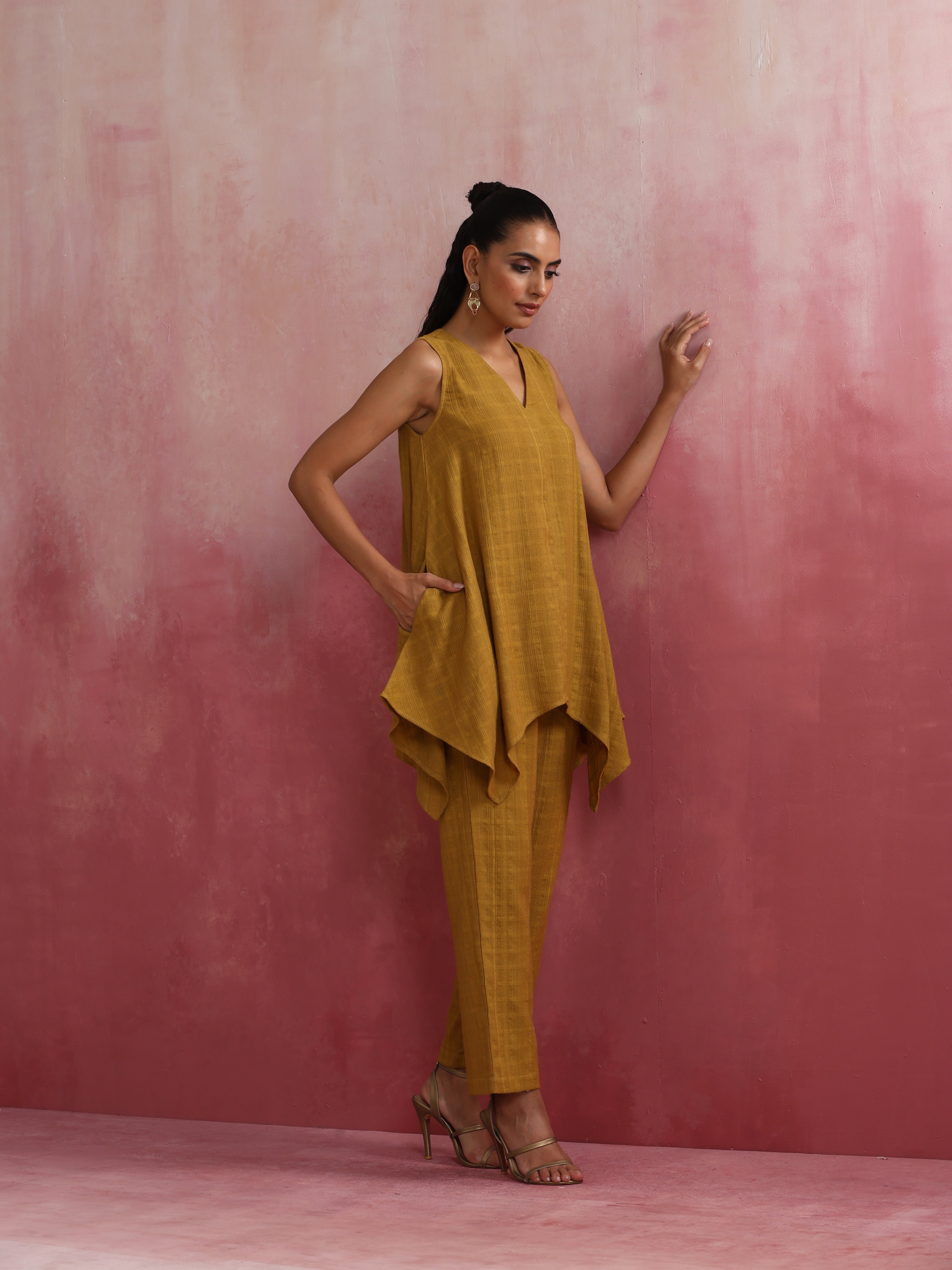 trueBrowns Mustard Cotton Dobby Co-ord set - Distacart