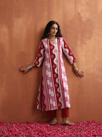 Thumbnail for trueBrowns Pink Abstract Print High Slit Kurta Set - Distacart