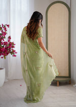 Thumbnail for Evanik Designer Heavy Fendy Satin With Beads Embroidered Work Saree With Unstitched Blouse