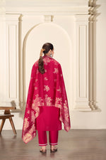 Thumbnail for BulBul Almina Red Silk Kurta Set with Dupatta