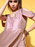 Thumbnail for Ahalyaa Chanderi Cold-Shoulders Printed Maxi Ethnic Dress - Distacart