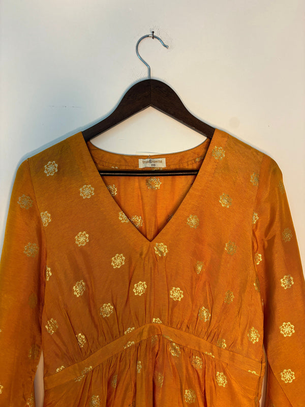 trueBrowns Mustard Zari Embroidered Top