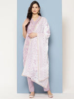 Thumbnail for Ahalyaa Women Floral Printed Gotta Patti Pure Cotton Kurta with Trousers & With Dupatta - Distacart