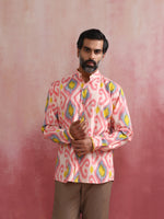 Thumbnail for trueBrowns Men's Lime Ikat Print Cotton Shirt - Distacart