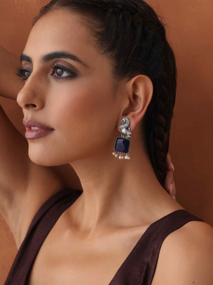 trueBrowns Silver Tone Turquise Stone Earrings - Distacart