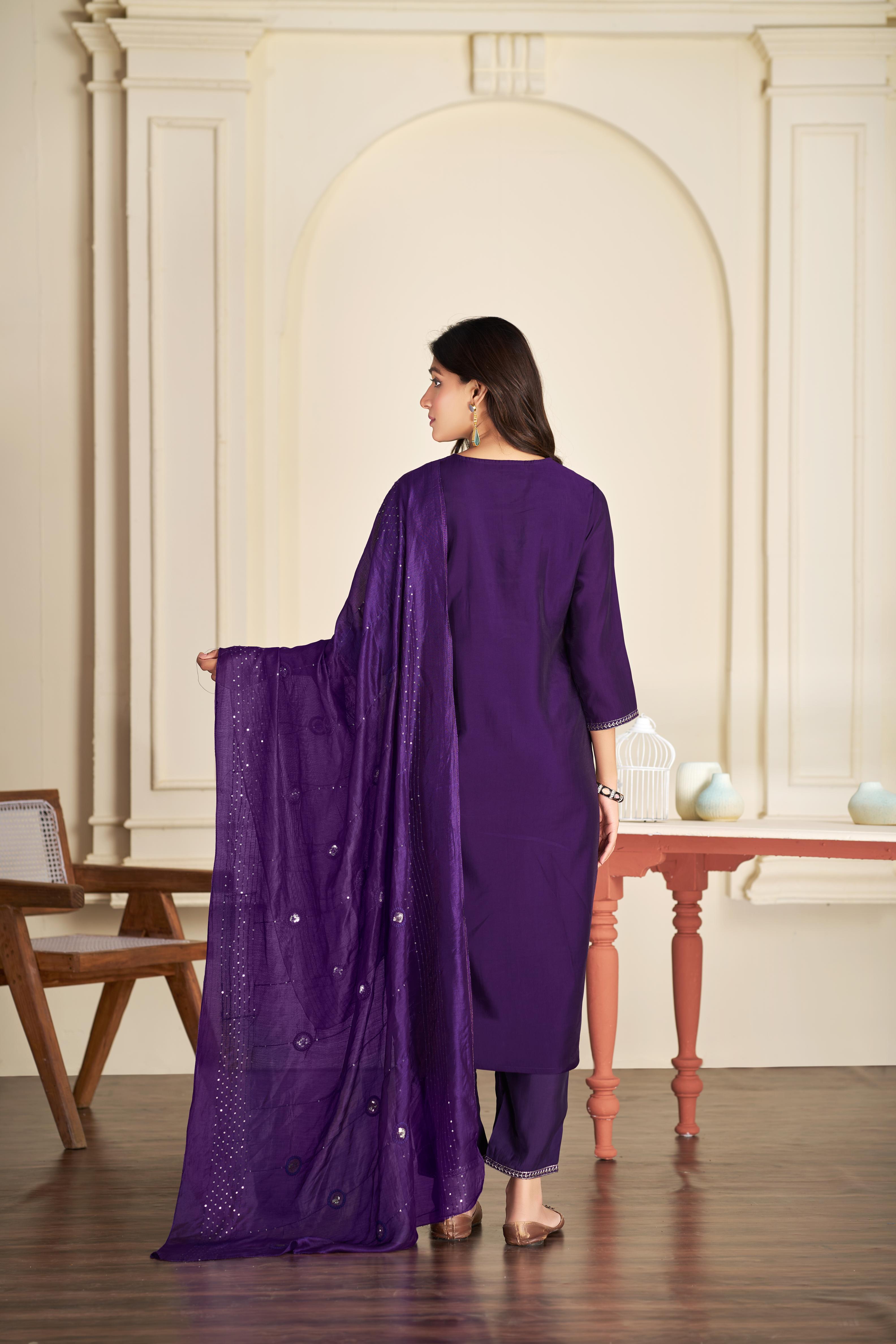 BulBul Tapasya Silk Purple Kurta Set with Dupatta