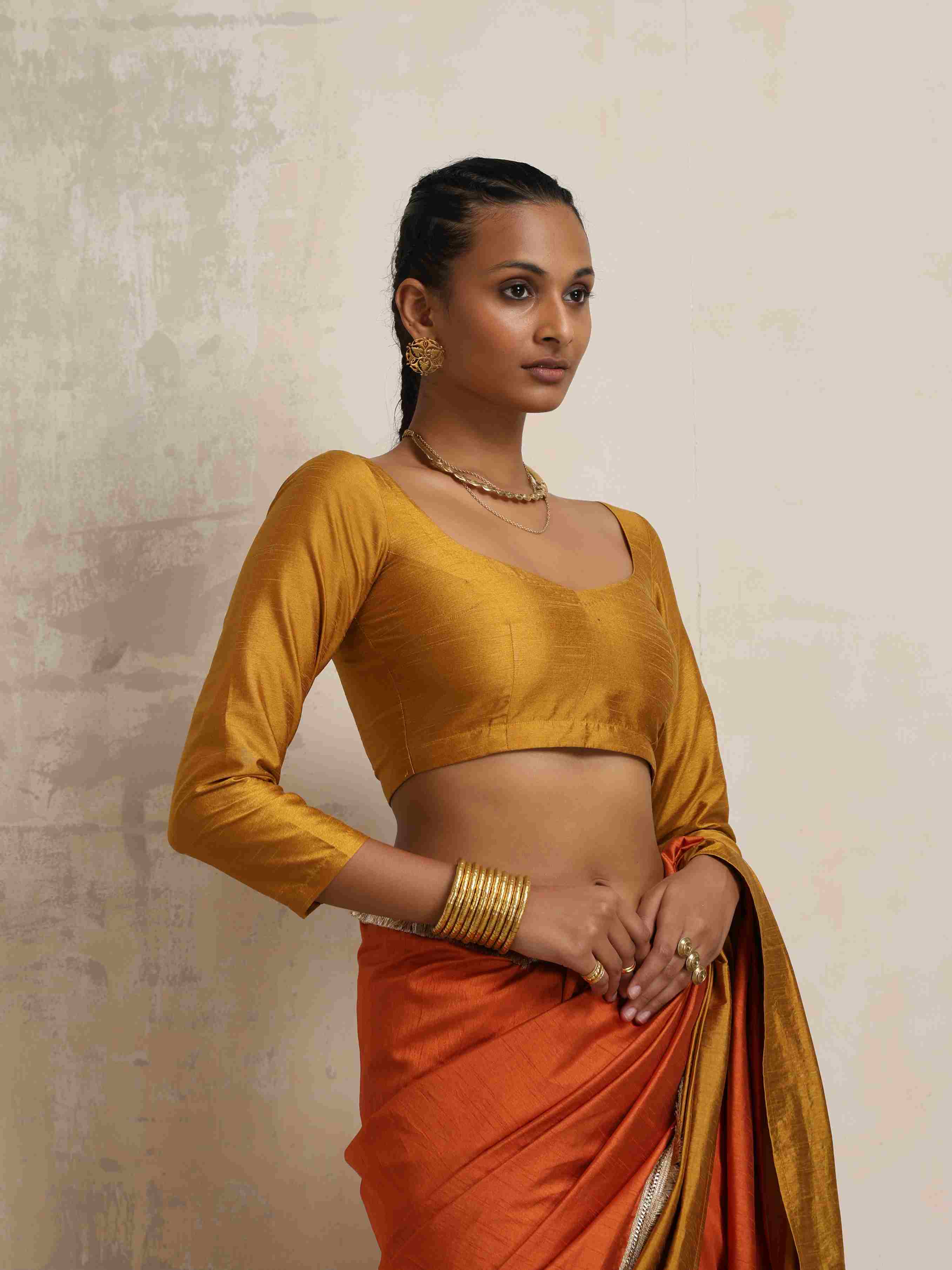 trueBrowns Gold Silk Blouse - Distacart