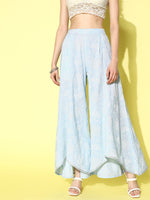 Thumbnail for Ahalyaa Women Off White & Blue Floral Printed Flared Ethnic Palazzos - Distacart