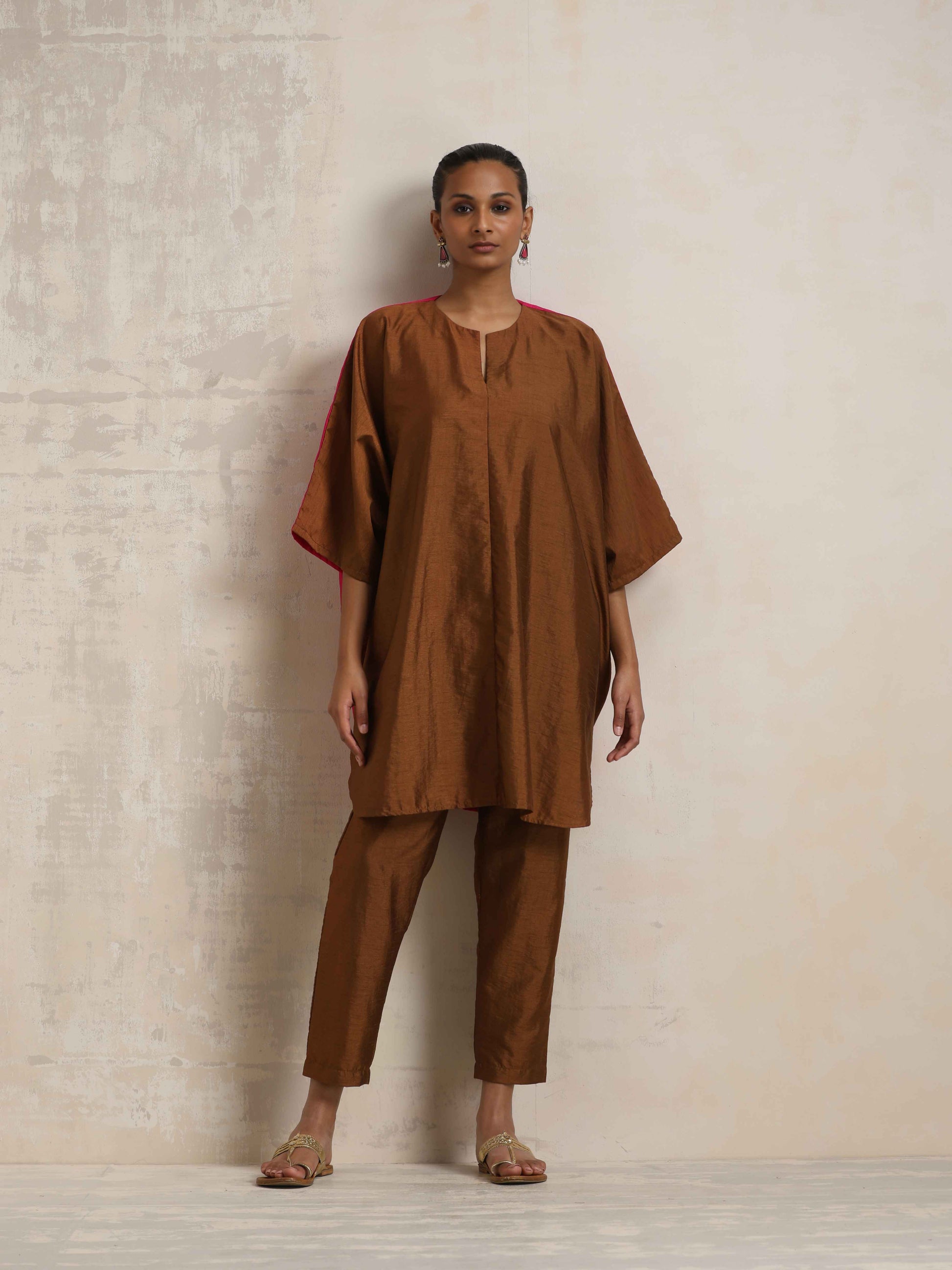 trueBrowns Brown Silk Co-ord Set - Distacart