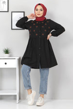 Thumbnail for Pimu Muslim Wear Women's Embroidered Top - Black