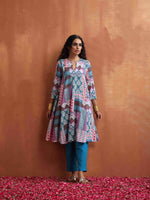 Thumbnail for trueBrowns Blue Print Flared Anarkali Kurta Co-ord Set