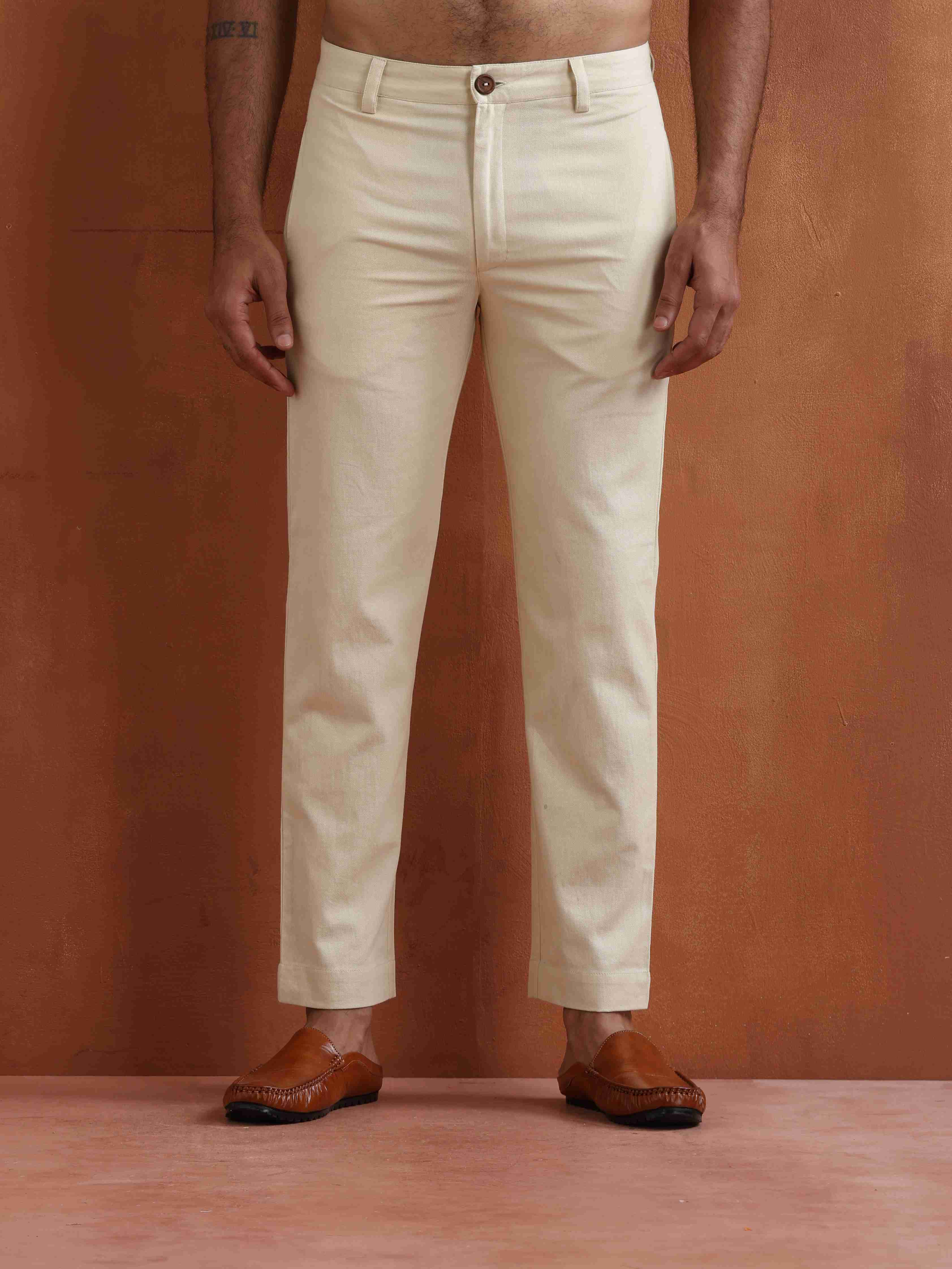 trueBrowns Men's Off White Cotton Twill Pants - Distacart