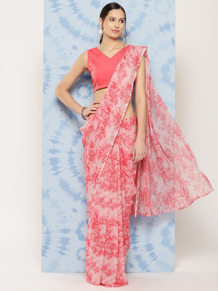 Ahalyaa Floral Poly Chiffon Saree - Distacart