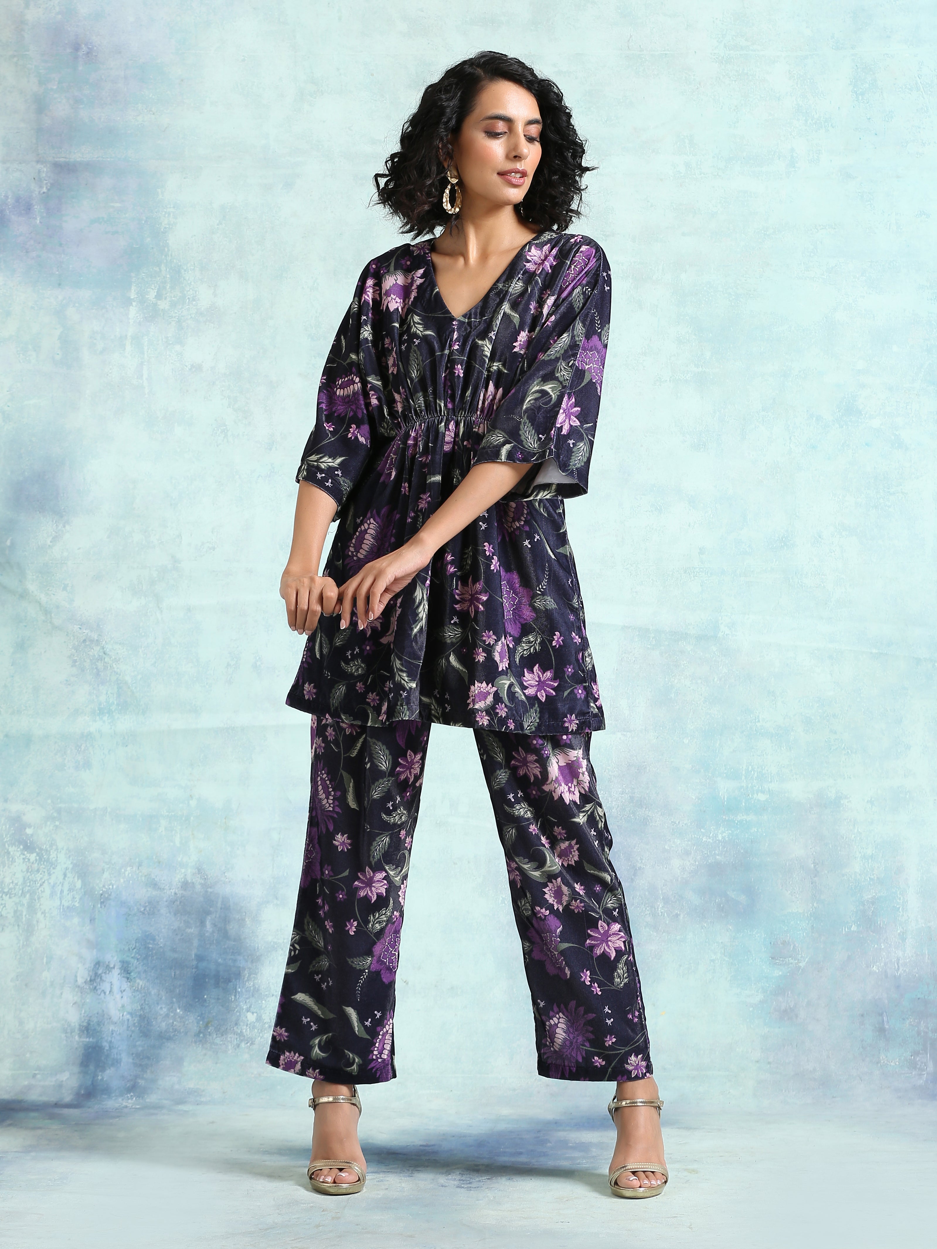 trueBrowns Black Printed Velvet Co-Ord Set - Distacart