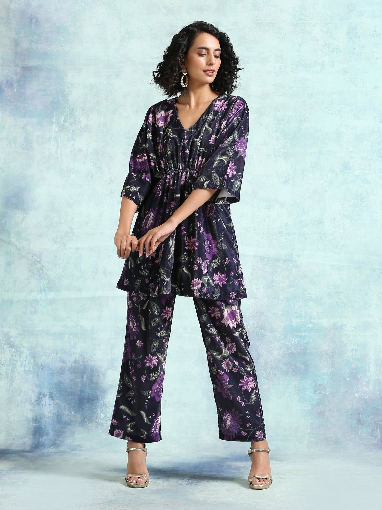 trueBrowns Black Printed Velvet Co-Ord Set - Distacart