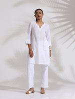 Thumbnail for trueBrowns White Cotton Check Kurta Co-ord Set