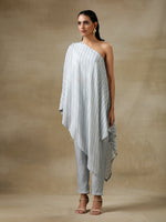 Thumbnail for trueBrowns Grey Bandhani Printed Silk One-Shoulder Kurta Pant Set - Distacart