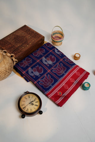 khanduapata Blue & Red Colour Navakothi Design Cotton Saree For Women