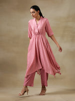 Thumbnail for trueBrowns Light Mauve Bandhani Printed Silk Handkerchief Kurta Pant Set - Distacart