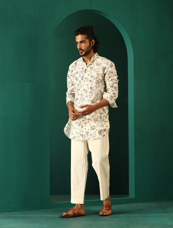 trueBrowns Men's Ivory Floral Cotton Printed Co-ord Set - Distacart