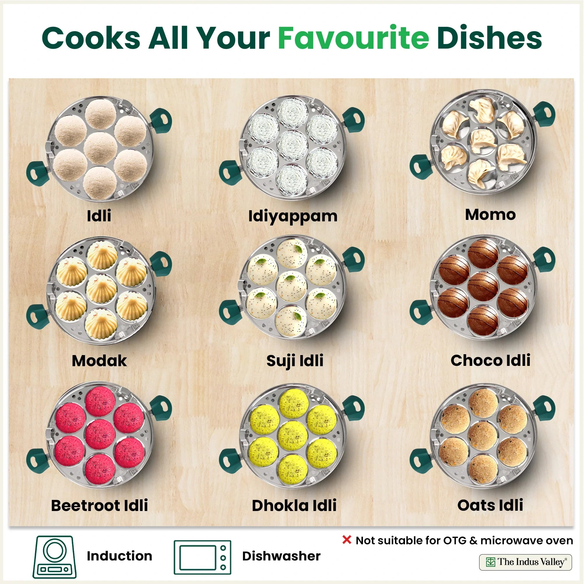 The Indus Valley 14 Pit Tri-Steel Multi Pot Premium Stainless Steel Idli/ Momo Maker/  Veg Steaming Set, Tri-ply Induction Bottom, 2 Plates, 27cm