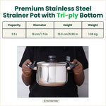 Thumbnail for The Indus Valley Tri-steel Stainless Steel Rice Pot with Strainer Lid & Lockable Bakelite Handles, Tri-ply 3-Layer Heavy Bottom | Noodle/Pasta/Corn/Soya/Veggies Boiler Pot, Steamer Cooker, Induction & Gas, 1.08 Kg, 19cm, 3.5 L