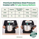 Thumbnail for The Indus Valley QuicKooker Tri-Steel Stainless Steel Pressure Cooker, Premium Quality, 3 Layer Heavy Bottom, 100% Safe, ISI Certified, Induction & Gas, 3/5 L