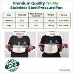 Thumbnail for The Indus Valley Tri-ply Stainless Steel Pressure Pan, Premium Quality, 3 Layer Thick Body, Heavy Bottom, 100% Food-safe, ISI Certified, Induction & Gas, 3.5/5L