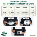 Thumbnail for The Indus Valley TurboCuk Tri-ply Stainless Steel Cookware Set: 24cm Kadai with Lid + 22cm Fry Pan + 16cm Sauce pan, Premium Quality, 3 Layer Thick Body, 100% Toxin-free, Non-stick, Induction & Gas